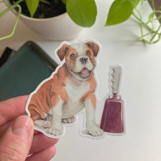 Bulldog and Cowbell Sticker